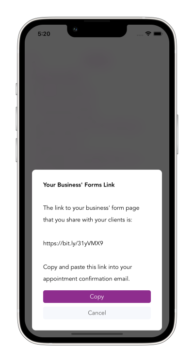 Forms link page for iOS App