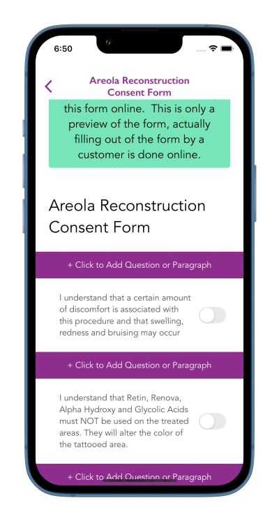 The page to view a form on the iOS PMU Forms App